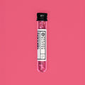 Test tube with pink glitter labeled 'Projekt Glitter' on a red background